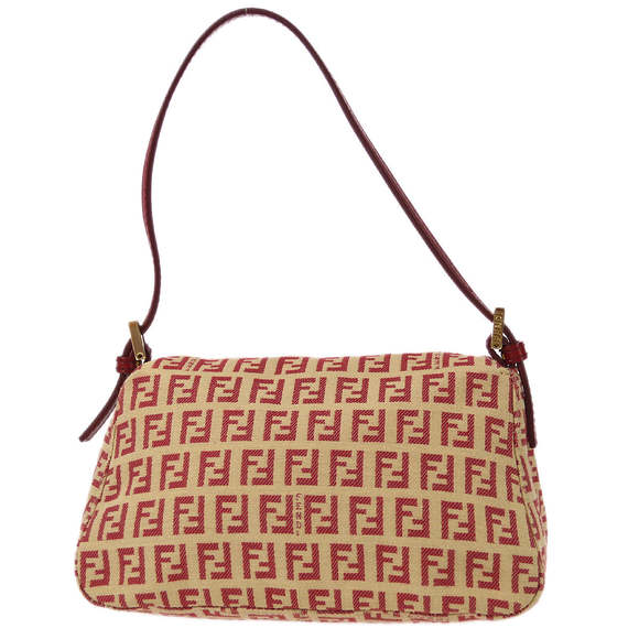 FENDI Zucchino Mamma Baguette Mini Handbag Red Beige 97827 - Picture 2 of 10